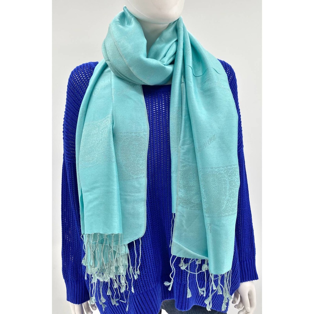 NWT Pashmina Silk Blend Aqua Blue Shawl